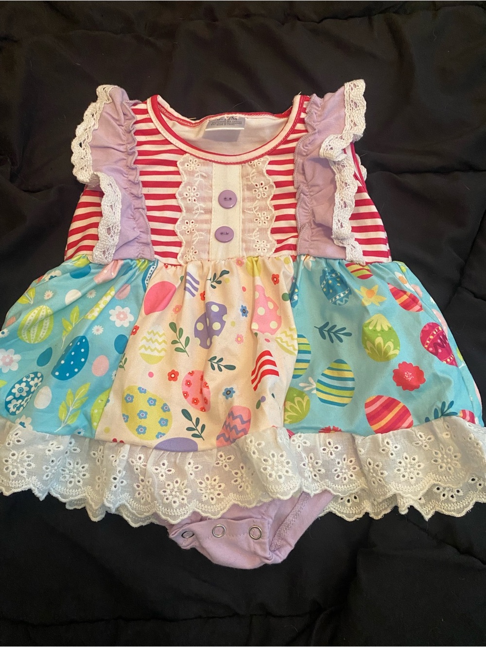 Baby Girls Lavender & Multi-Color Easter Egg One-Piece Dress